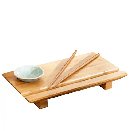 Front. Escali - Joyce Chen Burnished Bamboo Sushi Board Set - Natural.