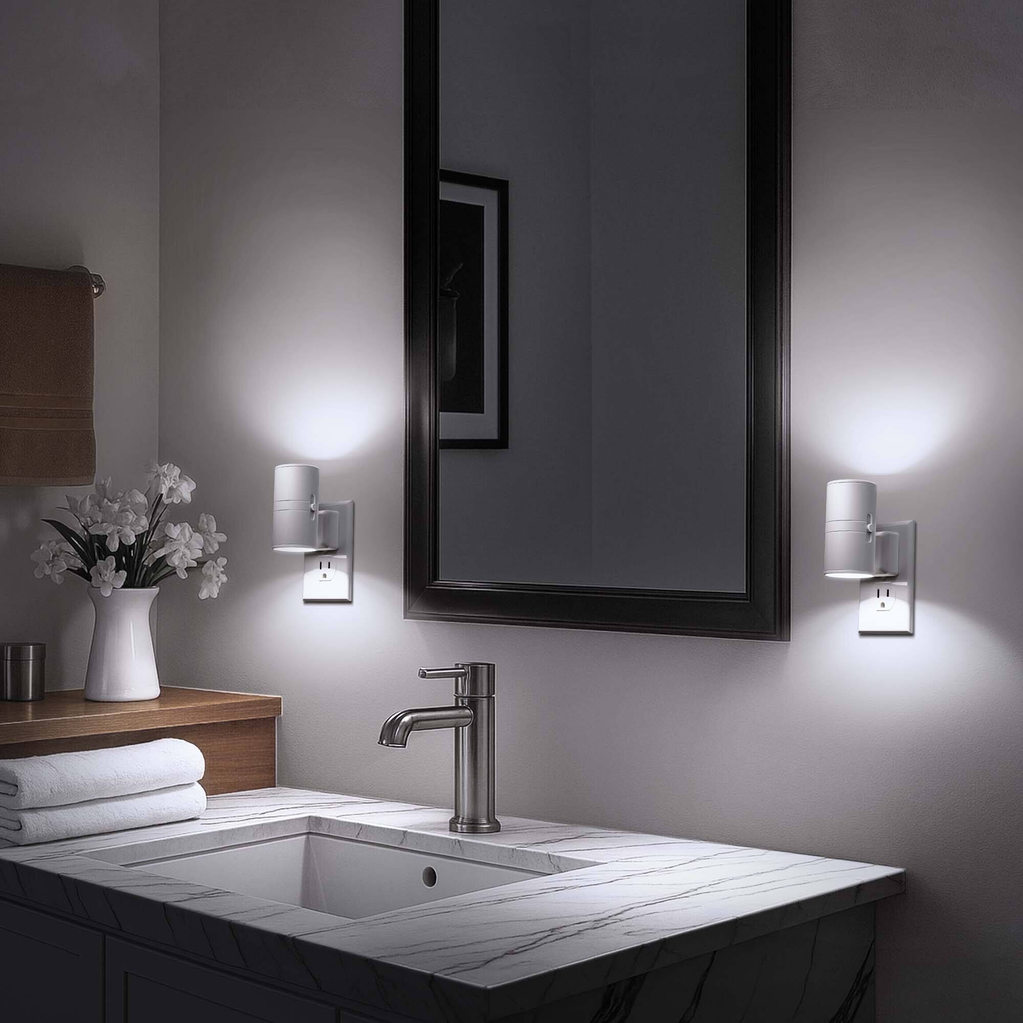 Back. Jandcase - JANDCASE 2-Pack 1W  Plug-in Night Light, 5000K Daylight White, Round Cylinder Design,  0-100%, Dusk-to-Dawn Sensor - White.