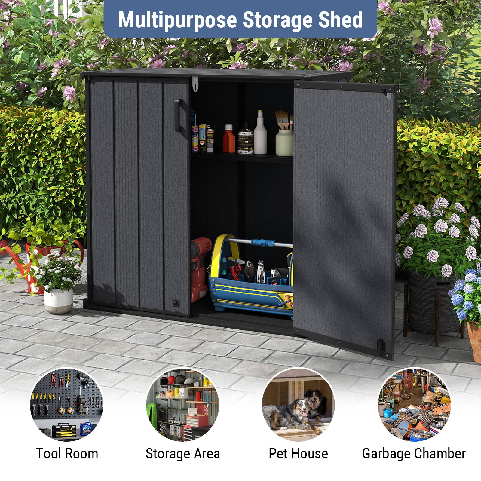 Multipurpose Storage Shed

- Tool Room
- Storage Area
- Pet House
- Garbage Chamber