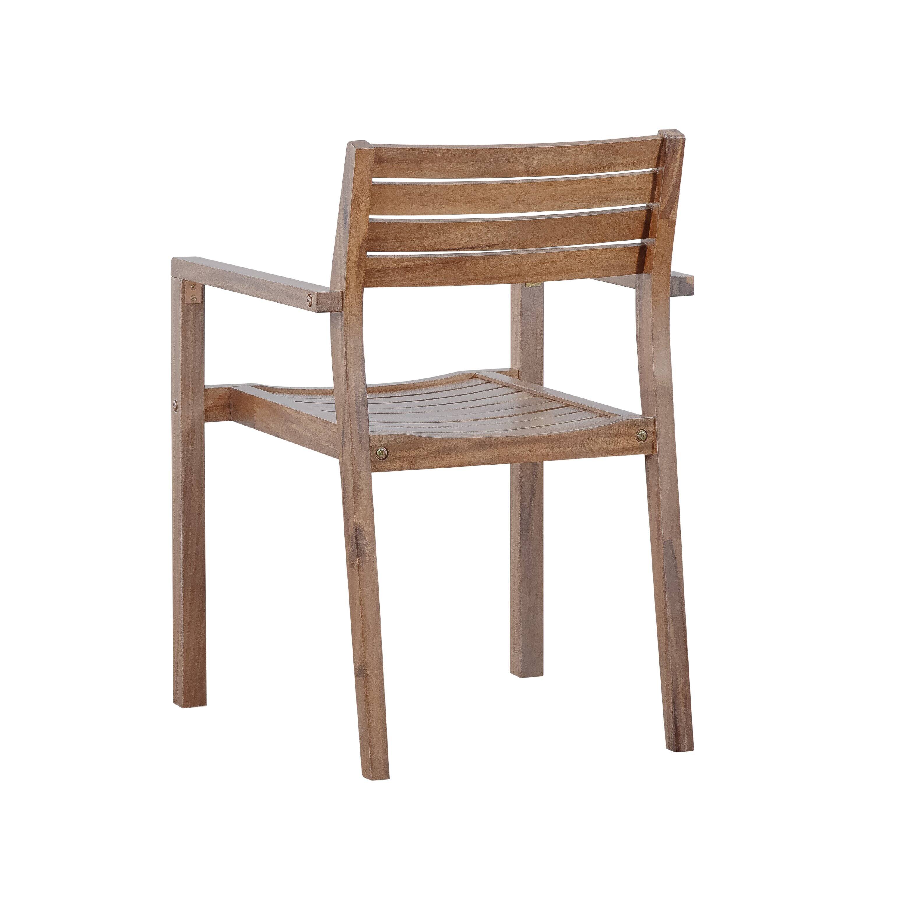 Alt View 4. Mondawe - 5-Piece Outdoor Dining Set with 4 Acacia Wood Chairs,47.2" Round Dining Table with Umbrella Hole - Brown+White.