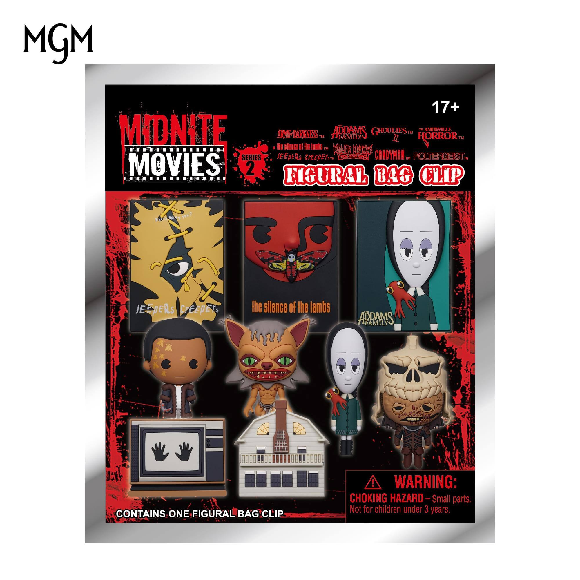 MGM 17+ MIDNITE MOVIES SERIES 2 - FIGURAL BAG CLIP

- ADDAMS FAMILY
- GHOULIES
- CANDYMAN
- POLTERGEIST
- THE SILENCE OF THE LAMBS

WARNING: CHOKING HAZARD - Small parts. Not for children under 3 years.