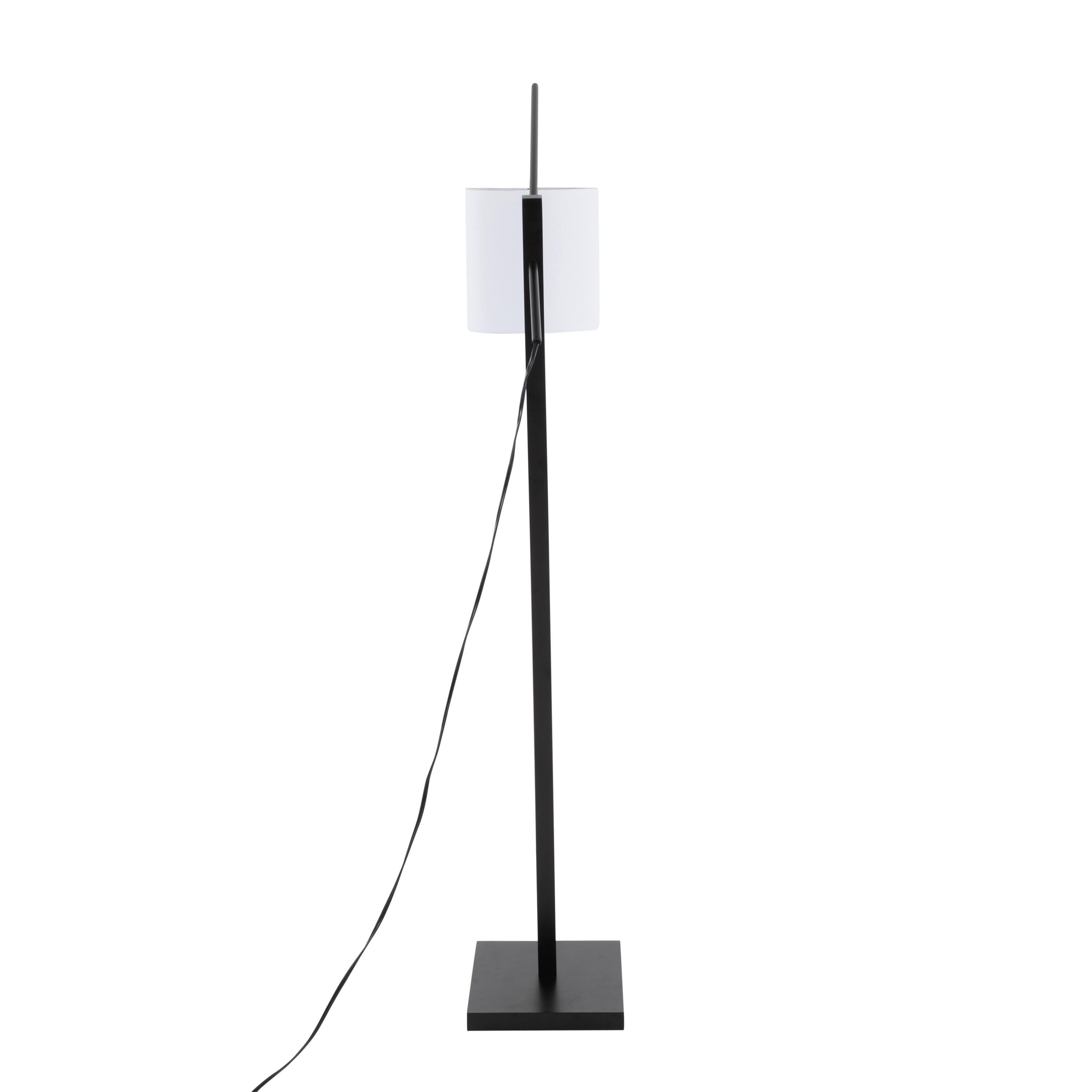 Alt View 1. Loheer - Loheer Arturo Contemporary Floor Lamp Black Wood and Steel Standing Light with White Fabric Shade for Living Room - Black.