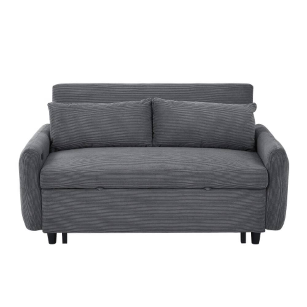 Alt View 7. LUCKY ONE - 57.48" Pull-Out Convertible Loveseat Sleeper Sofa Bed with 2 Throw Pillows and USB Ports - DARK GREY.