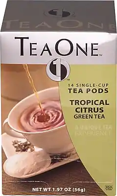 TEAONE™
14 SINGLE-CUP TEA PODS
TROPICAL CITRUS GREEN TEA
A UNIQUE TEA EXPERIENCE
NET WT 1.97 OZ (56g)