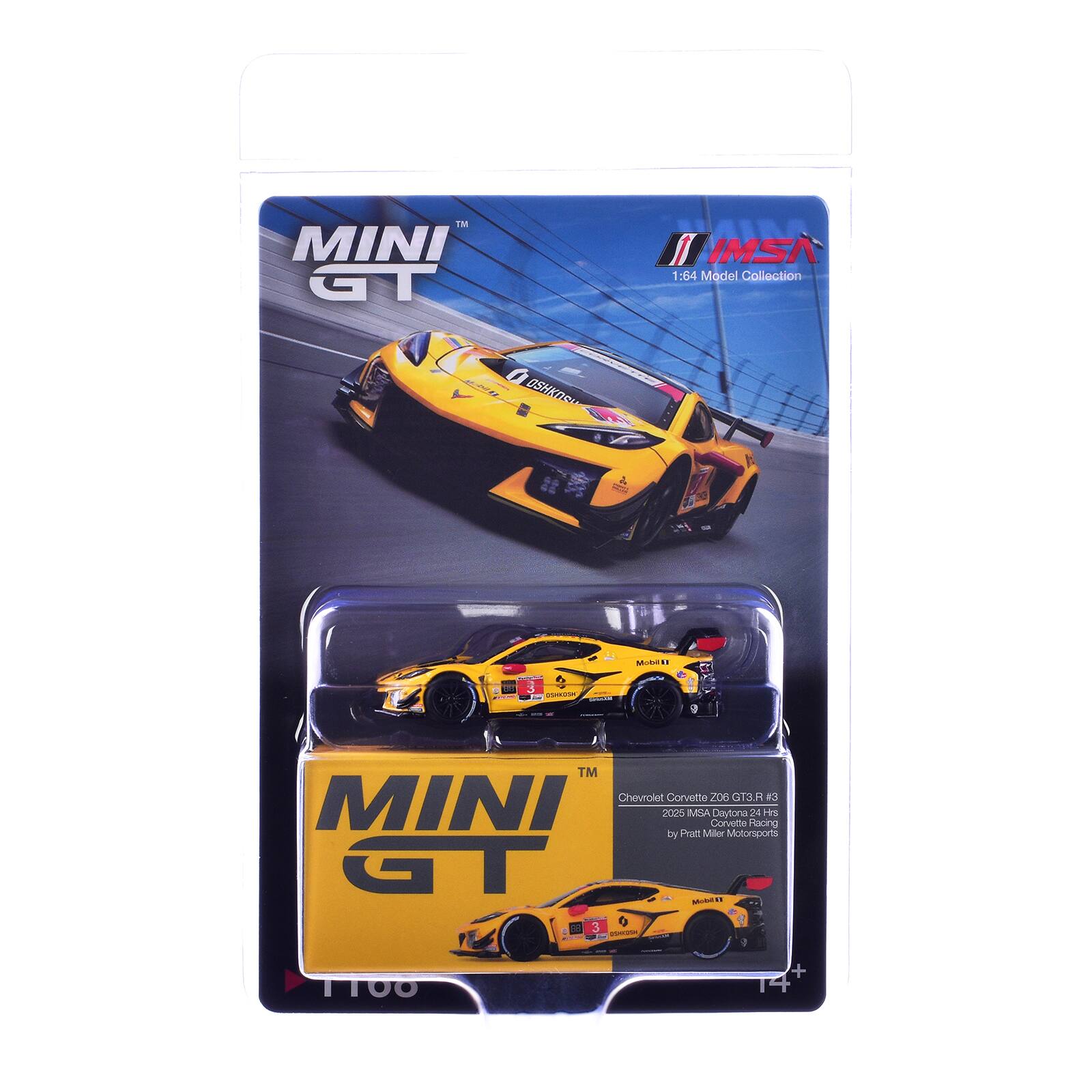 MINI GT  
IMSA  
1:64 Model Collection  
OSHKOSH  
Mobil  
0  
OSHKOSH  
TM Chevrolet Corvette 206 GT3.R #3 MINI 2025 MSA Corvette Daytona Racing 24 Hrs by Pratt Miller Motorsports GT Mobil  
1100
