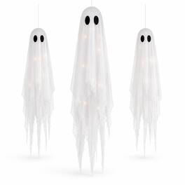 FASCINATE - 3-Pack 5-ft and 4-ft Lighted Hanging Ghosts with Remote, 8 Lighting Modes and Timer - White
