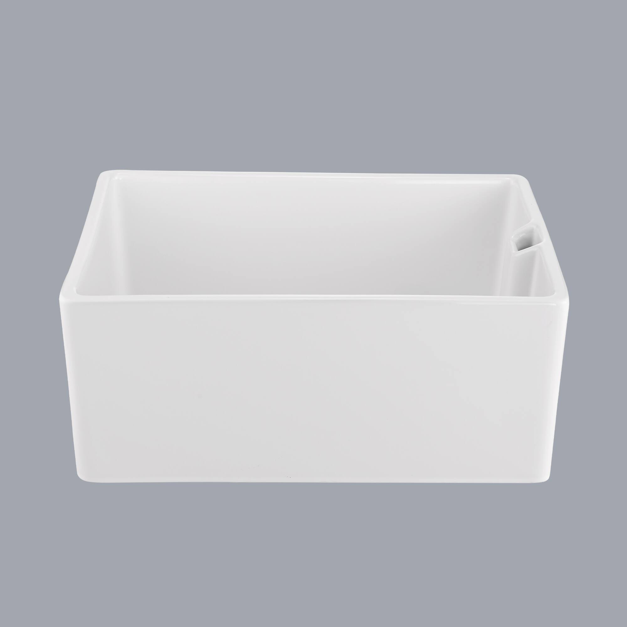 Back. TinyHomie - 24x18 Inch White Ceramic Single Bowl Kitchen Sink - White.