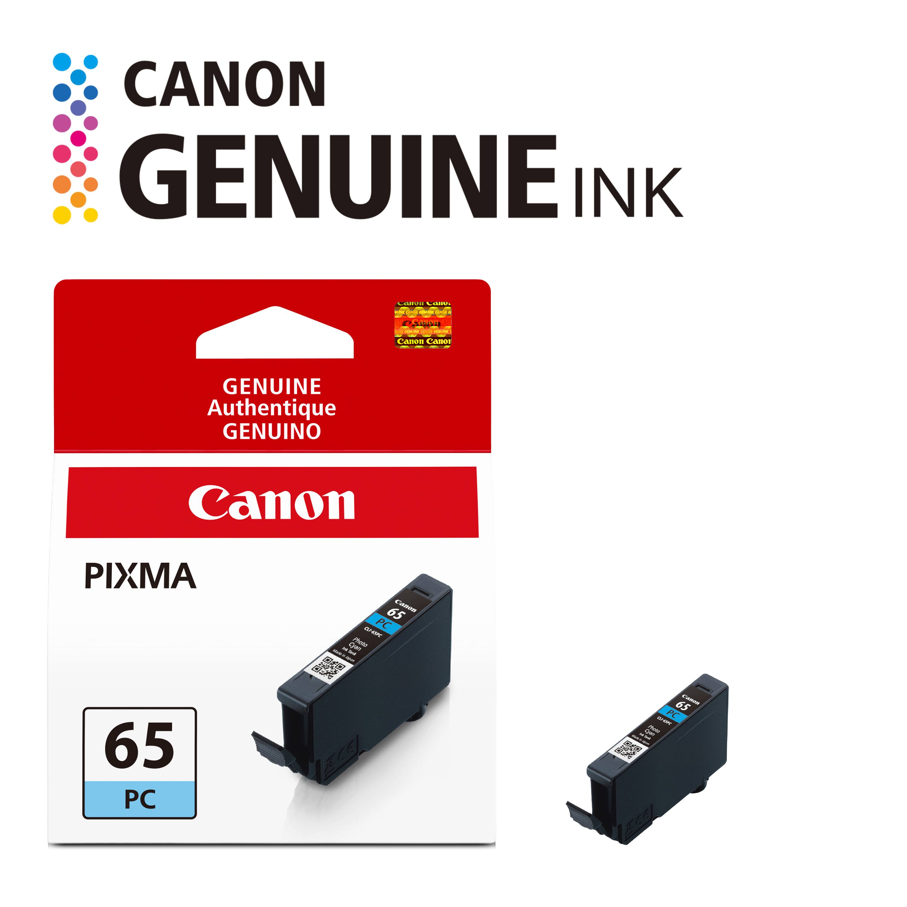 CANON GENUINE INK

Calton Cans
Camer
SOUNT
Canon Caner
GENUINE Authentique GENUINO
Canon
PIXMA 65 PC
65 Canos PC  " Cyen riveto Wels - and - 
65 Camon PC  gm - 36 1 FREE now
