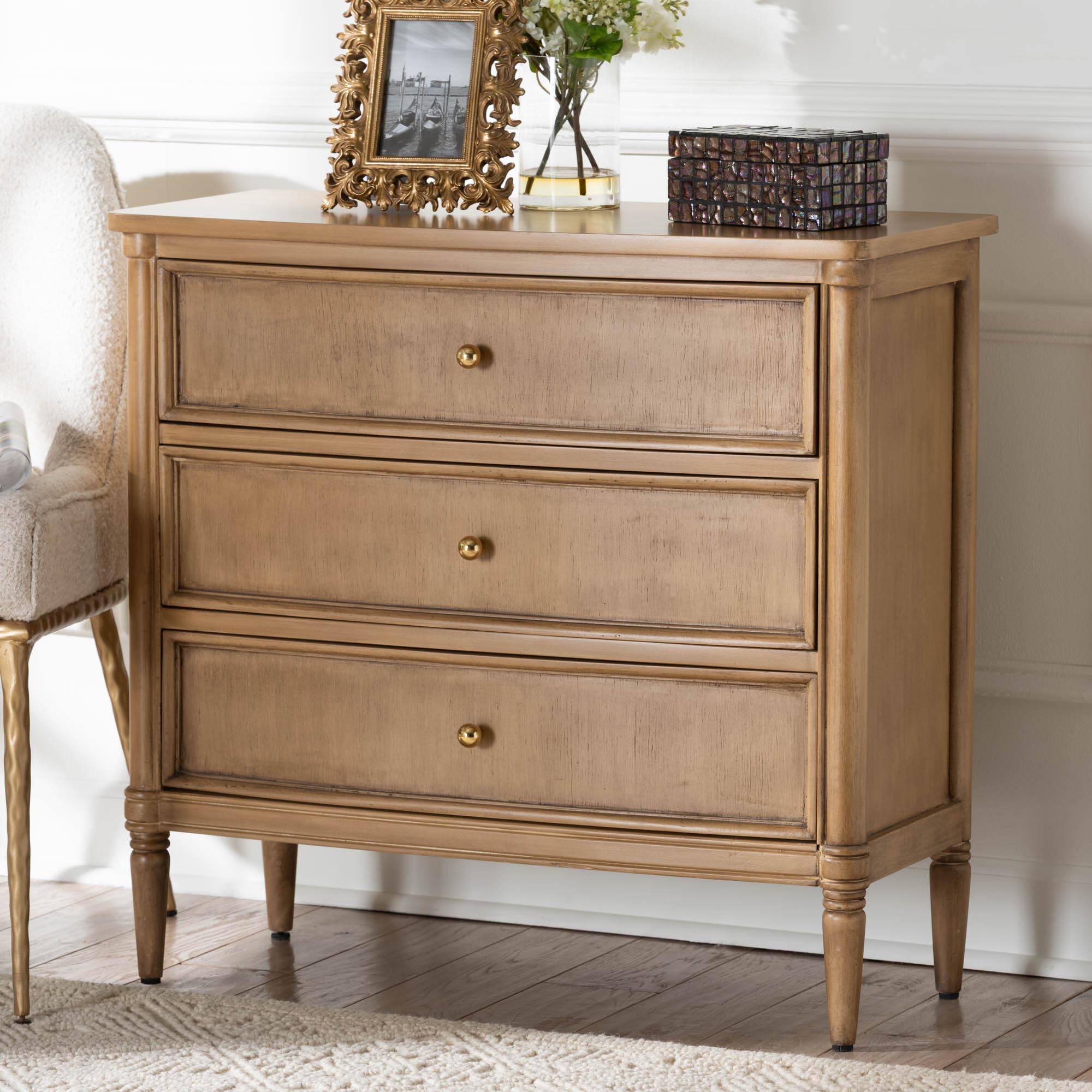 Alt View 5. bali & pari - Karmel Chest - 3-Drawer Storage Chest with Curved Front and Tapered Legs for Bedroom - Light Oak Brown.