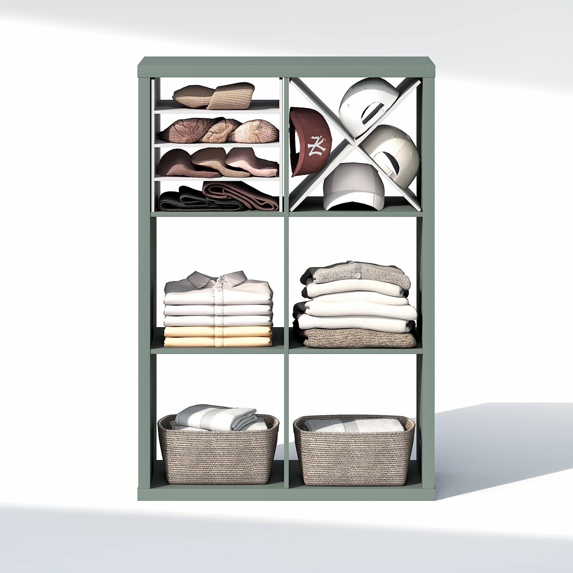 Alt View 3. Furinno - CUBIC Closet Organizers, 6-Cube Open Closet Organizer, Extra Thick Frame, for Wardrobe, Bedroom, Living Room - Sage Green.