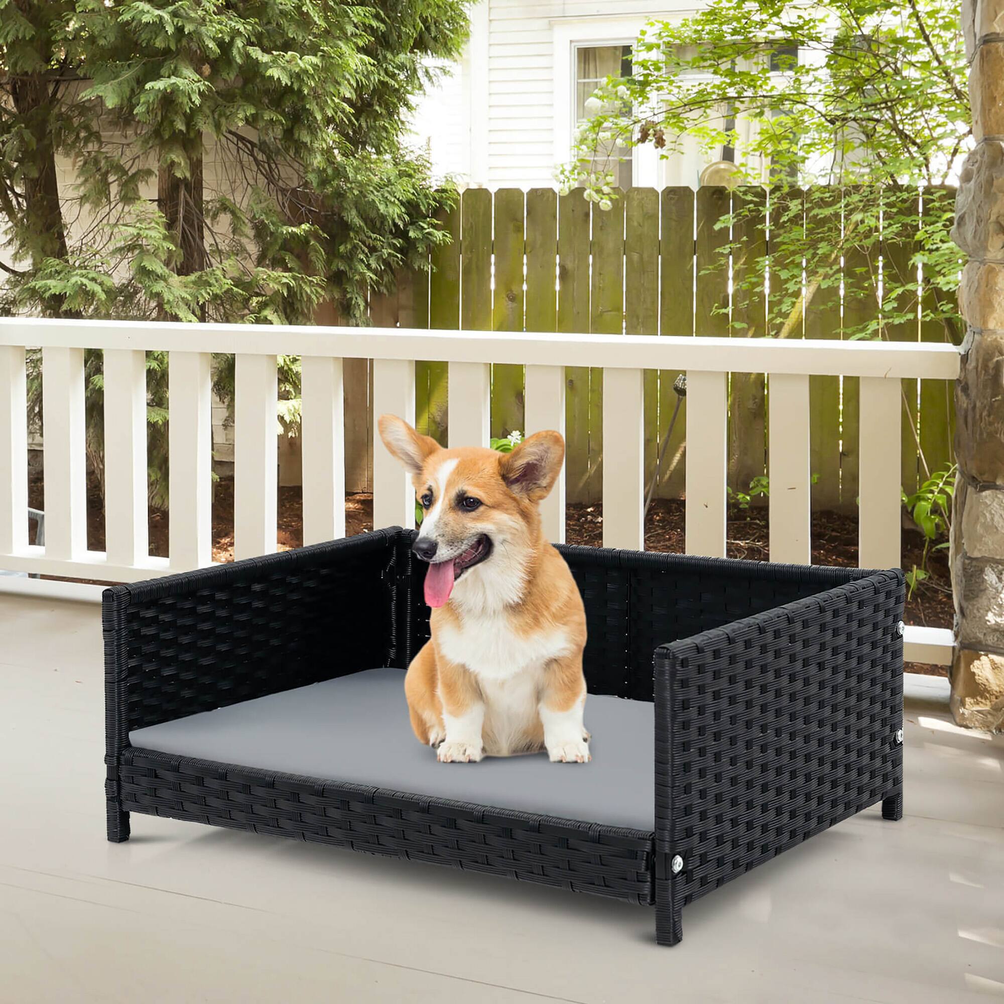 Alt View 3. Gymax - Gymax Rattan Dog Bed w/ Waterproof Soft Cushion Metal Frame for Medium Small Dogs Cats - Grey.