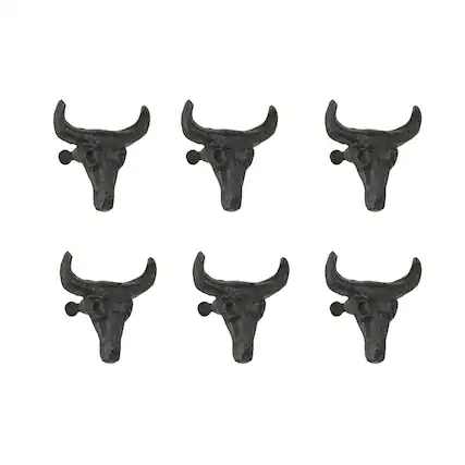 Front. Zeckos - Set of 6 Cast Iron Steer Skull Drawer Pulls Western Home Decor Cabinet Knobs - Brown.