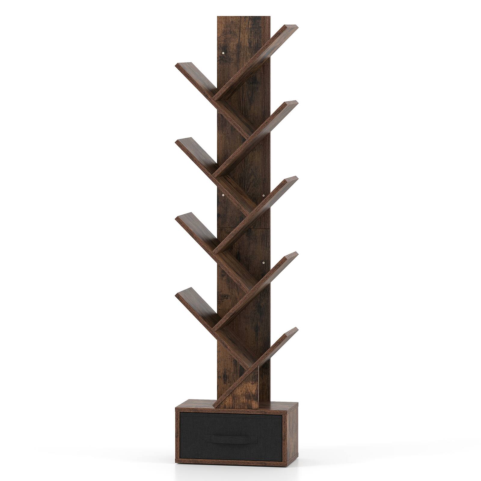 Alt View 9. Costway - Costway 10-tier Tree Bookshelf with Drawer Free-standing Storage Bookcase - Rustic Brown.