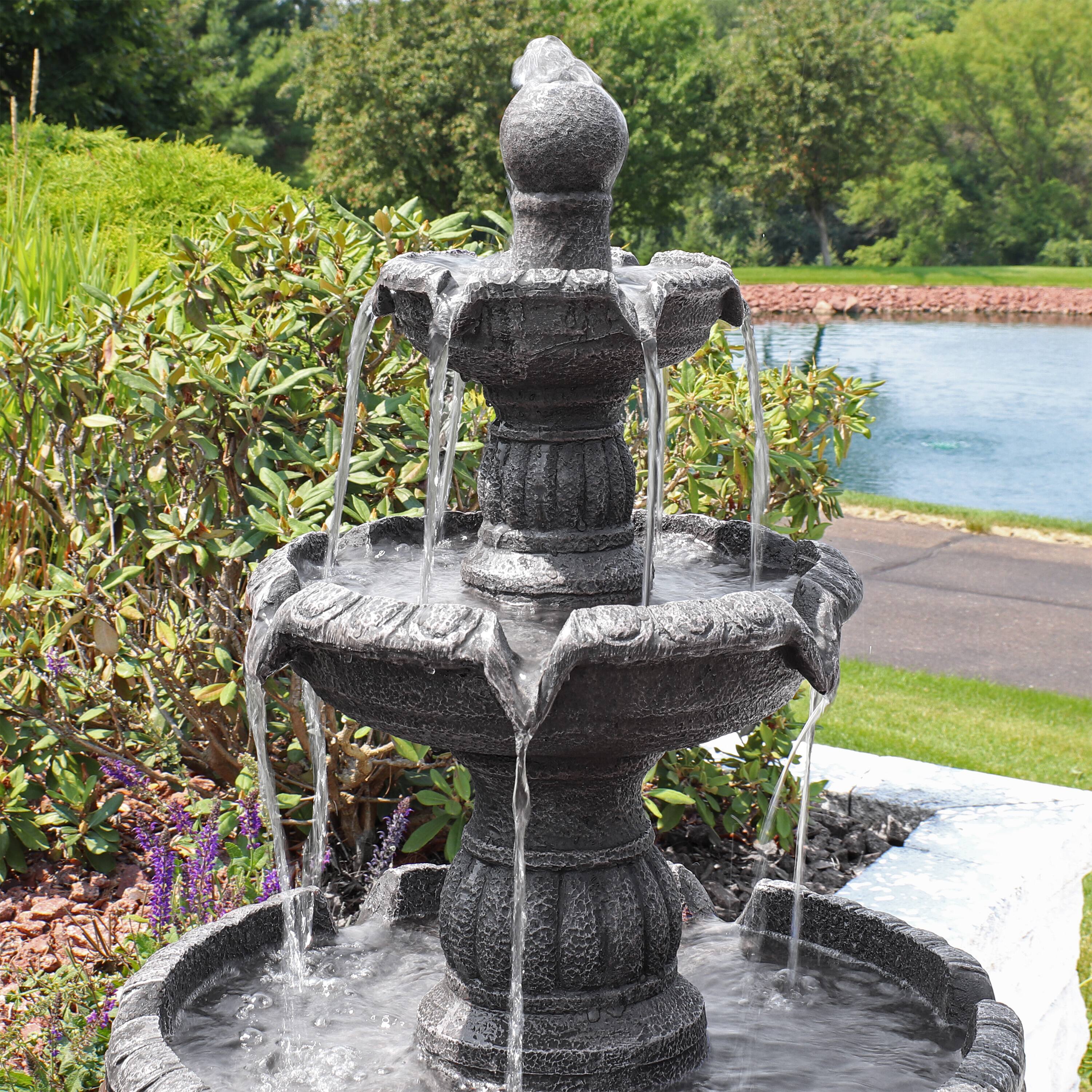 Alt View 7. Sunnydaze - Mediterranean Resin Outdoor 4-Tier Water Fountain - Light Brown.