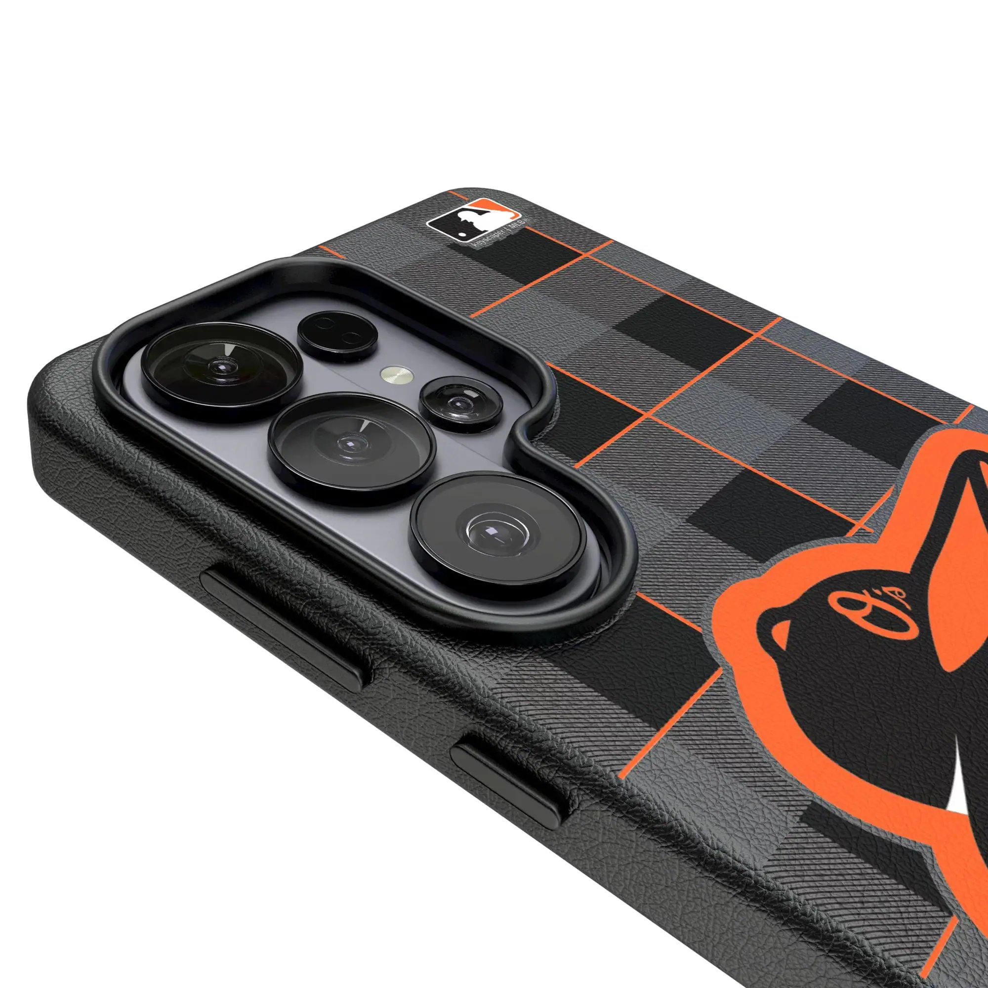 Alt View 2. Keyscaper - Baltimore Orioles Plaid Galaxy Magnetic Bump Case - S25 Ultra - Black.
