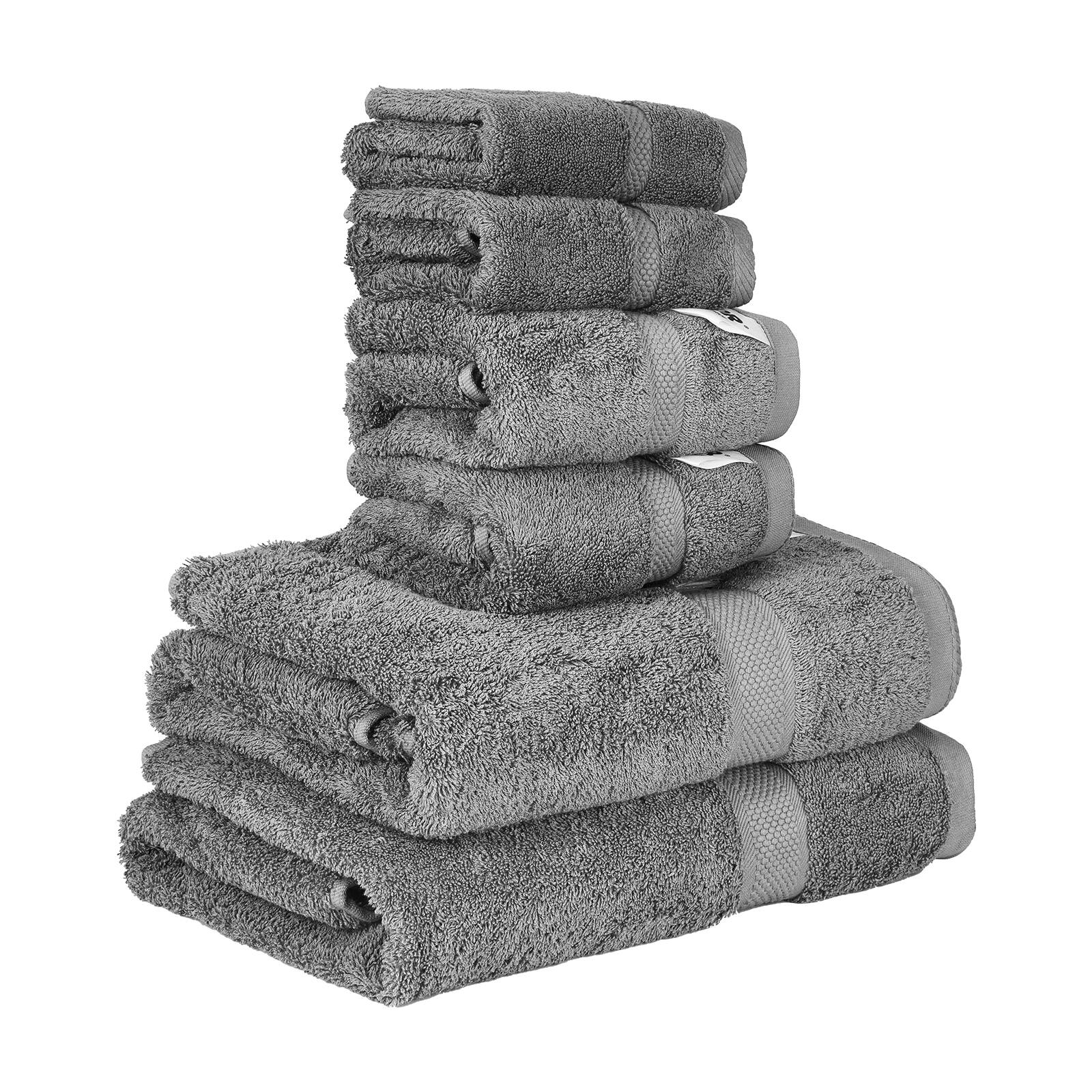 Alt View 5. VEVOR - 6-Piece Towel Set, 600 GSM 100% Cotton Towels for Bathroom, 2 Bath Towels, 2 Hand Towels and 2 Washcloths - Grey.