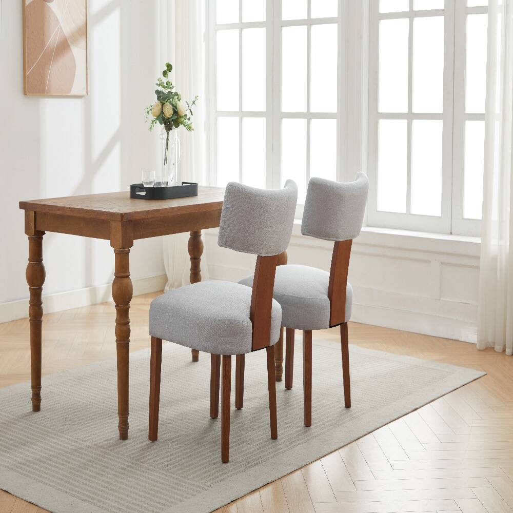 Alt View 10. Loheer - Loheer Gray Linen Dining Chairs Set of 2 Modern Armless Curved Backrest Solid Wood Legs - Gray.