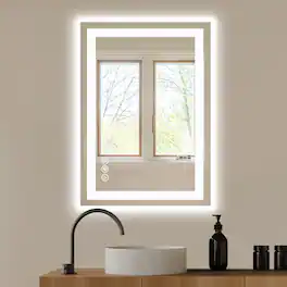 Bestier - 20 x 28 Inches Tempered Glass LED Bathroom Mirror with Anti-Fog & 3-Modes Dimmable Lighting - White - 20 x 28 Inches