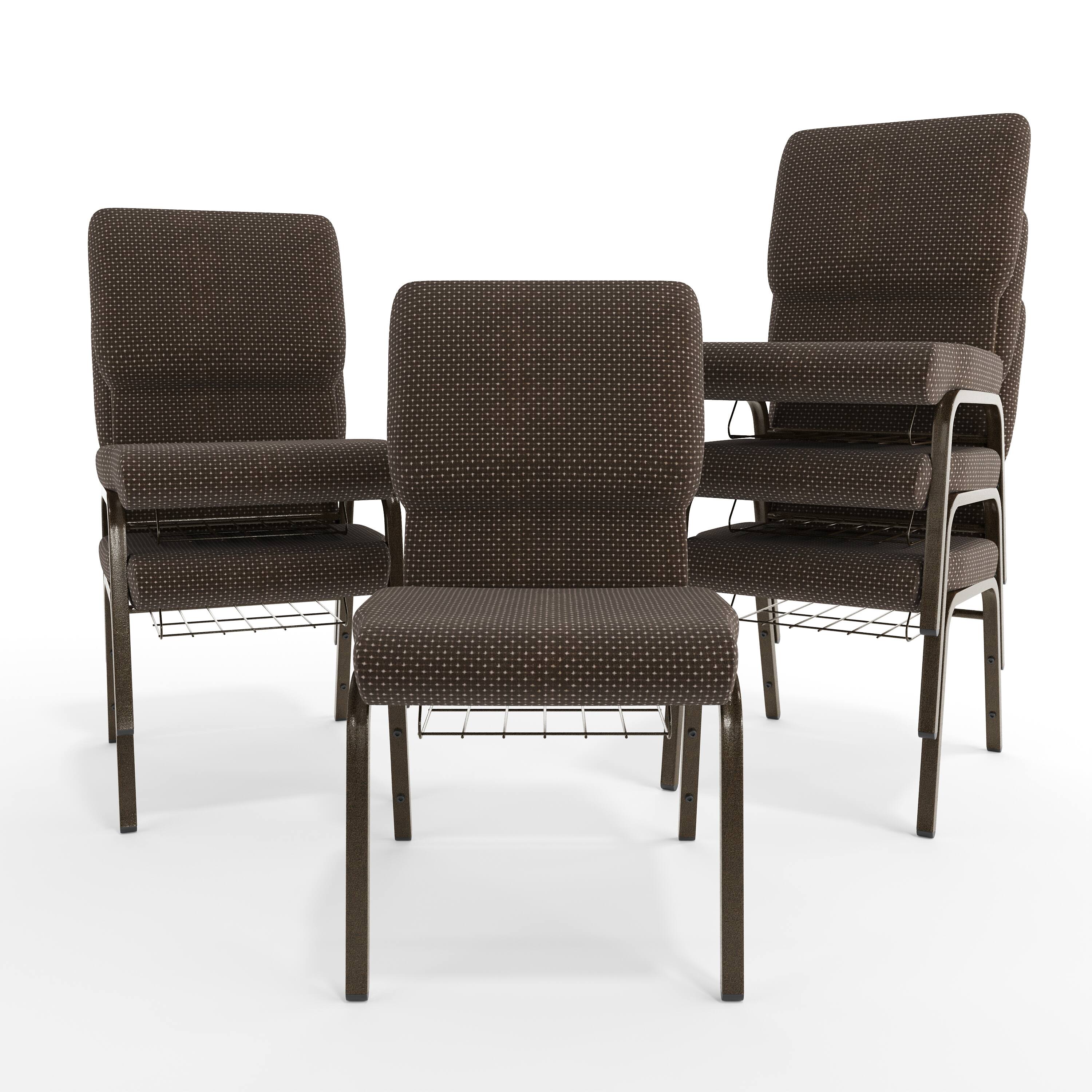 Alt View 10. Emma + Oliver - 18.5"W Church/Reception Guest Chair with Communion Cup Book Rack - Brown Dot Fabric/Gold Vein Frame.