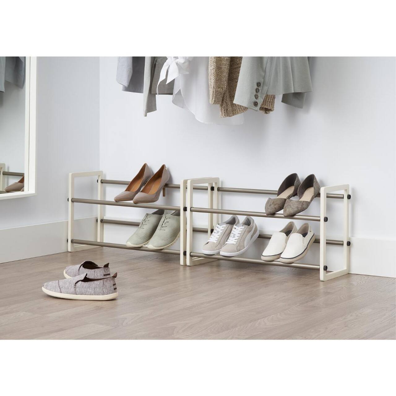 Left. TRINITY - BASICS 2-Tier Expandable Shoe Rack 2-Pack White - White.