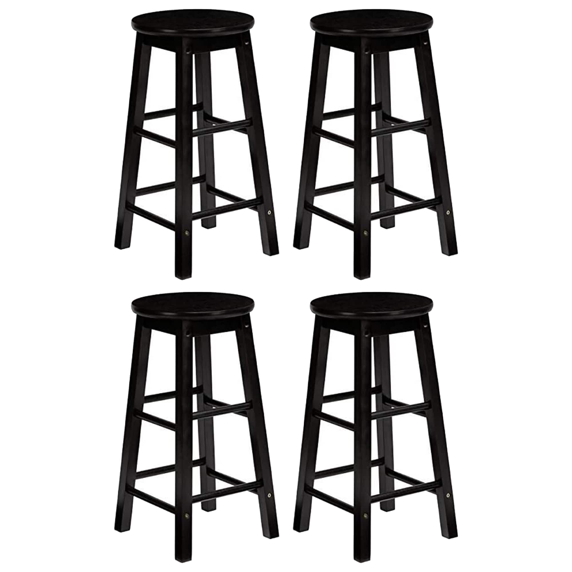 PJ Wood - Classic Round Seat 29 Inch Tall Kitchen Counter Stools, (Set of 4) - Black