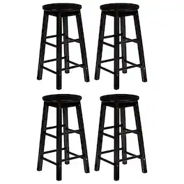 PJ Wood - Classic Round Seat 29 Inch Tall Kitchen Counter Stools, (Set of 4) - Black