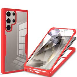 Dteck - for Samsung Galaxy S25 Ultra Slim Double Sided Case,Full Body Clear Back Cover,Shockproof Case with PET Front Film - Red