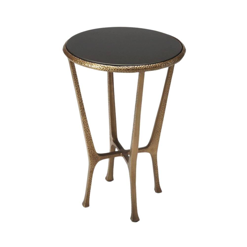 Angle. Starlight Canyon Home - Stone Side Table – Unique Round Stone End Table with Metal Base Design - Multi-Color.