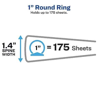 1" Round Ring
Holds up to 175 sheets.
1.4" Spine Width
1" = 175 Sheets