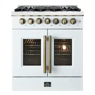 Forno Appliances - 30 in. Wide 5 Burner Galiano 4.32 Cu. Ft. Freestanding Dual Fuel True Convection Range - White