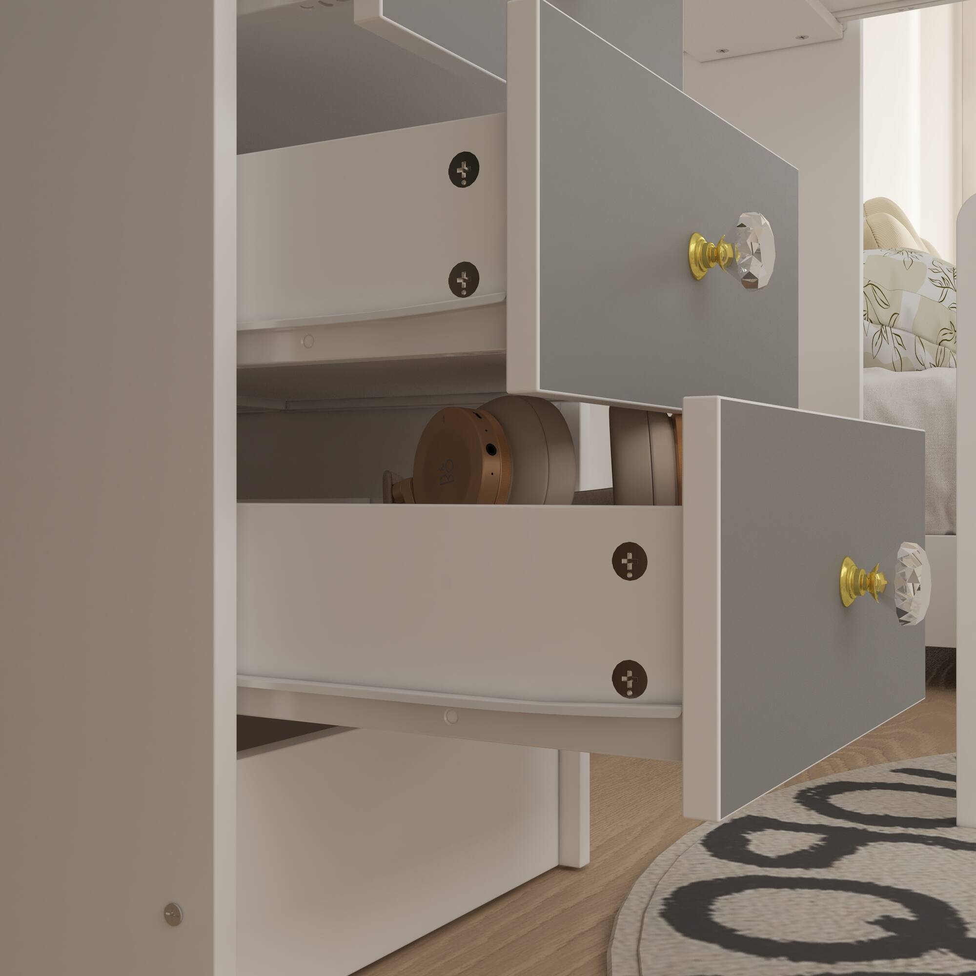 Back. Famapy - LED Vanity Table with Precision Storage: Your Ultimate Makeup & Jewelry Organizer - White.