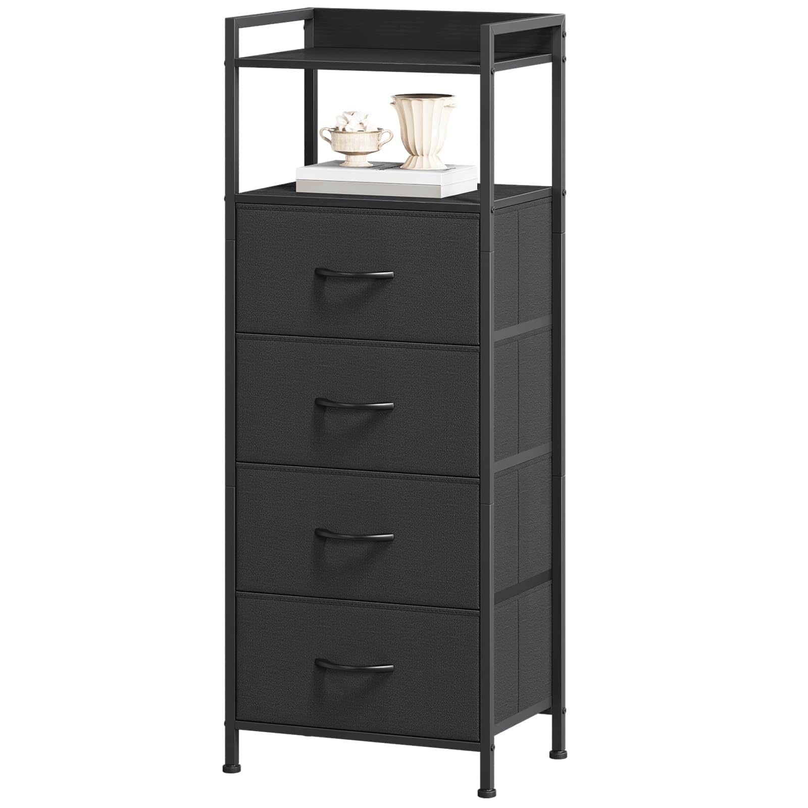 VEGA AUTOMOTIVE - Night Stand With 4 Drawers Vertical Storage Tower Fabric Dresser For Bedroom Nightstand Bedside Table Furni - Black