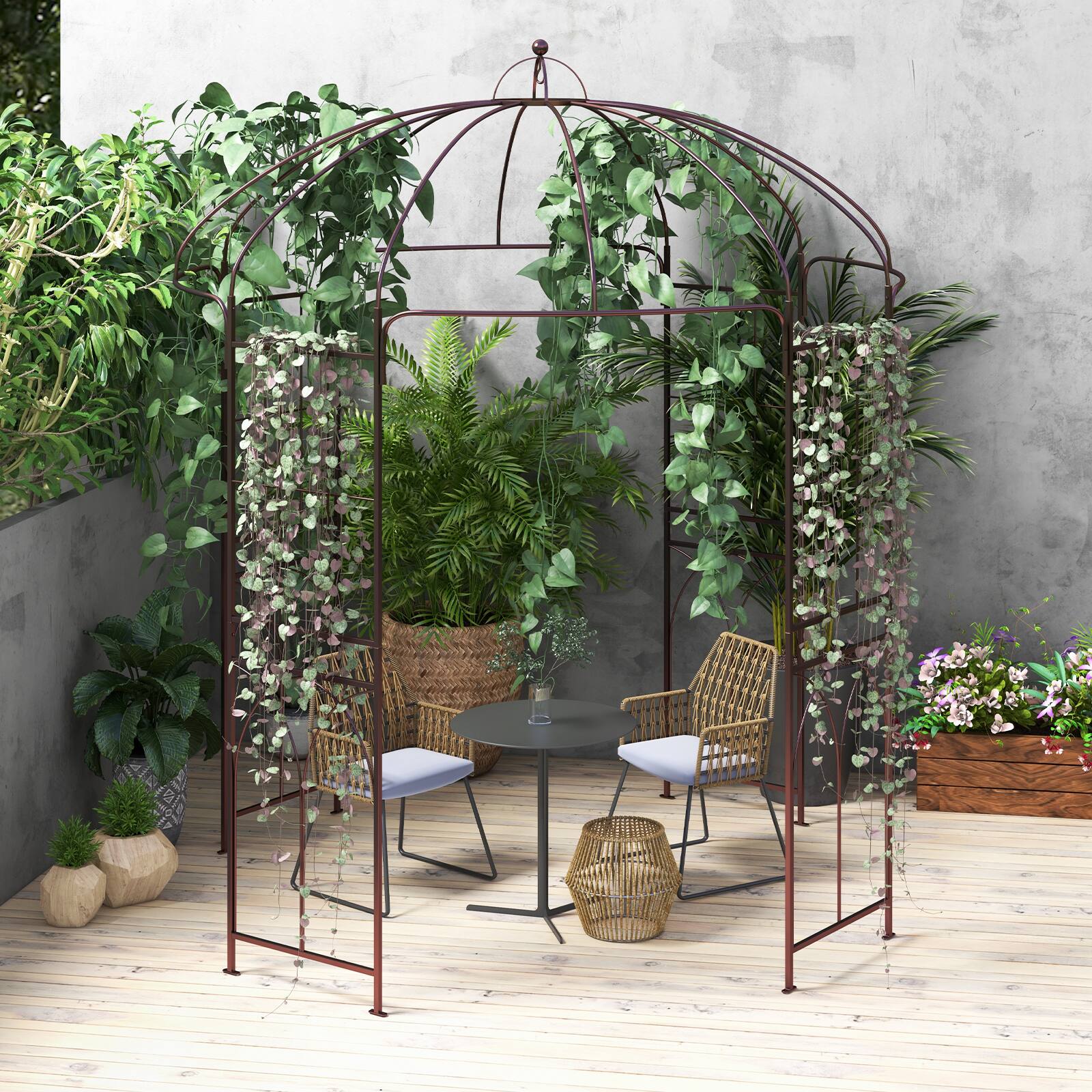 Alt View 1. Costway - Costway 7" x 8.4" Birdcage Shape Garden Arbor Heavy Duty Metal Garden Gazebo Pergola w/ Trellis Plant Stand Rack - Bronze.