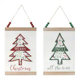 BreeBe - Wood Beaded Merry Christmas Banner (Set of 2) - White, Red, Green