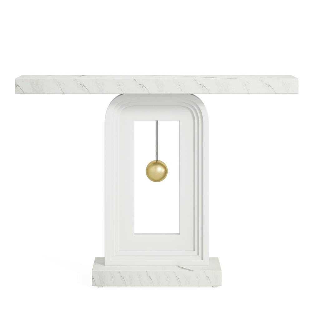 Left. Kadyn - Entryway Table, Console Sofa Table,39.4" Console Table, Modern Sofa Entryway Table with Gold Decor - White.