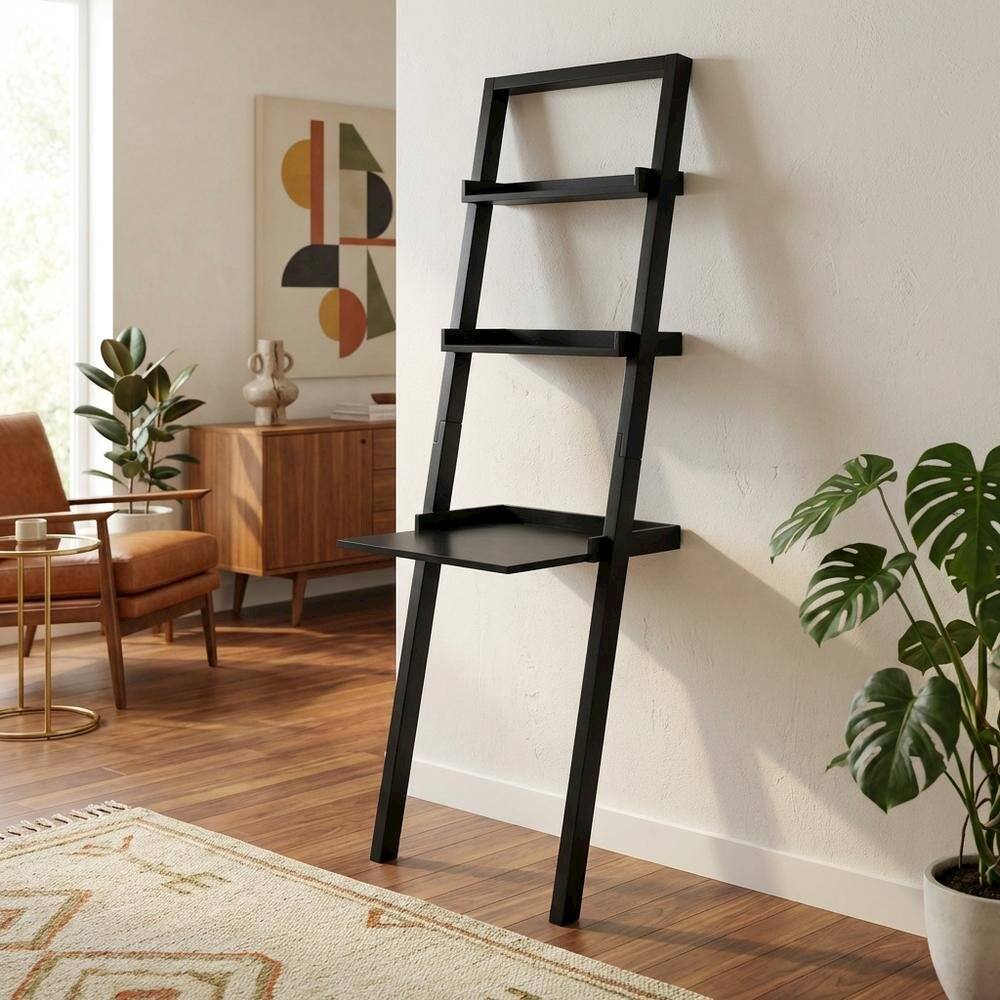 Alt View 4. FurniFact - Black Leaning Desk - Black.