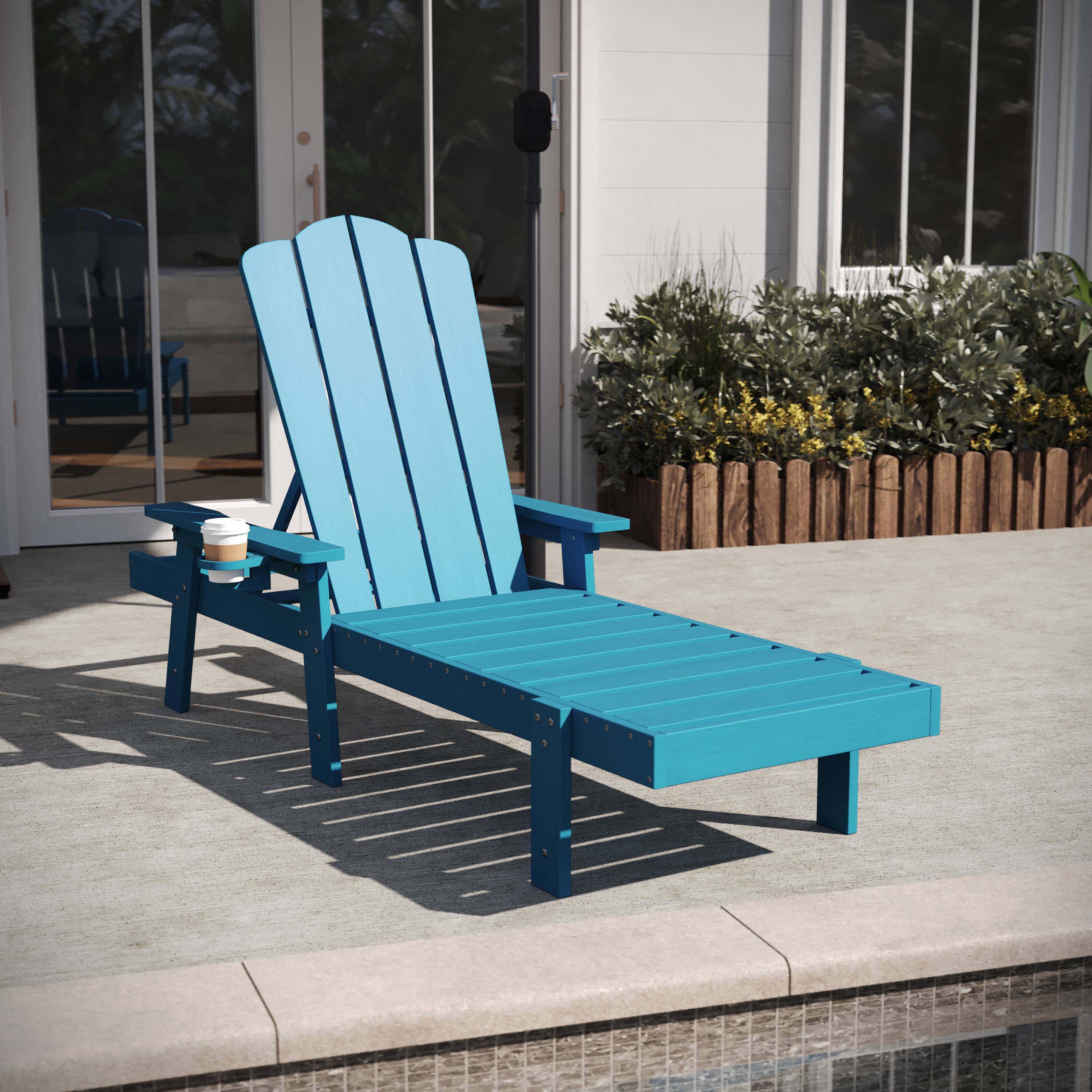 Alt View 1. Flash Furniture - Sonora Commercial Grade Adjustable Adirondack Lounger with Cup Holder, All-Weather Indoor/Outdoor Recycled HDPE Lounge C - Blue.