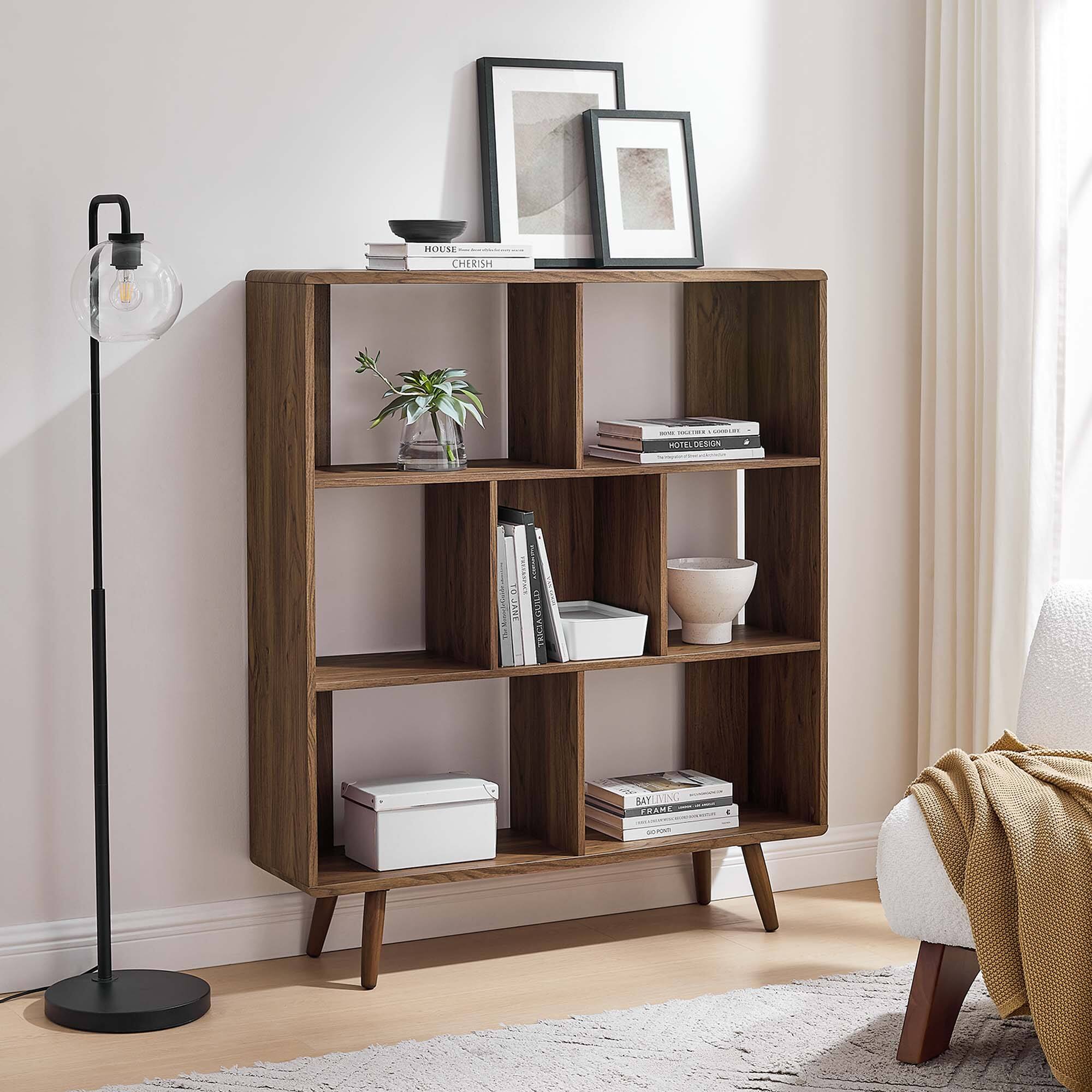 Transmit 7 Shelf Wood Grain Bookcase by Modway - Walnut