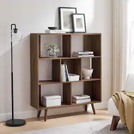 Transmit 7 Shelf Wood Grain Bookcase by Modway - Walnut