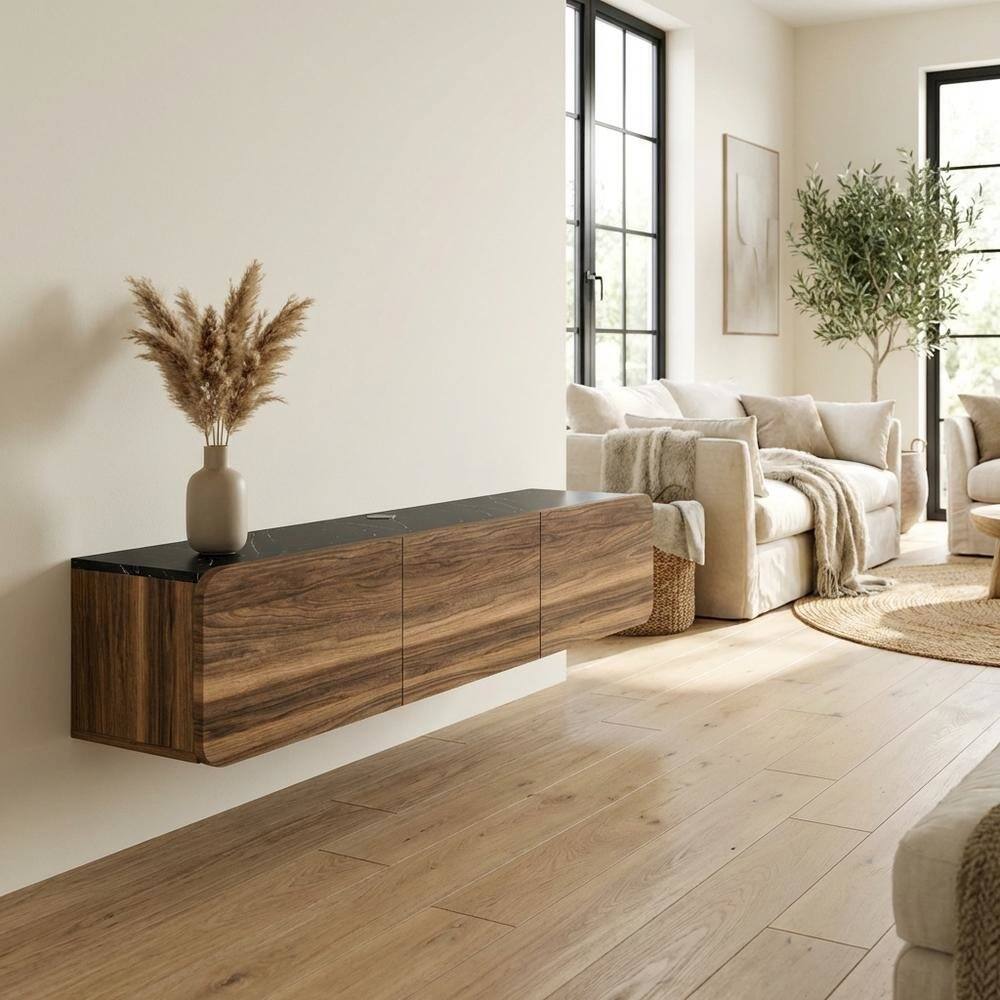 Alt View 2. FurniFact - Walnut Wall Mount TV Stand for Up to 80 Inch Screens and Indoor Use - Brown.