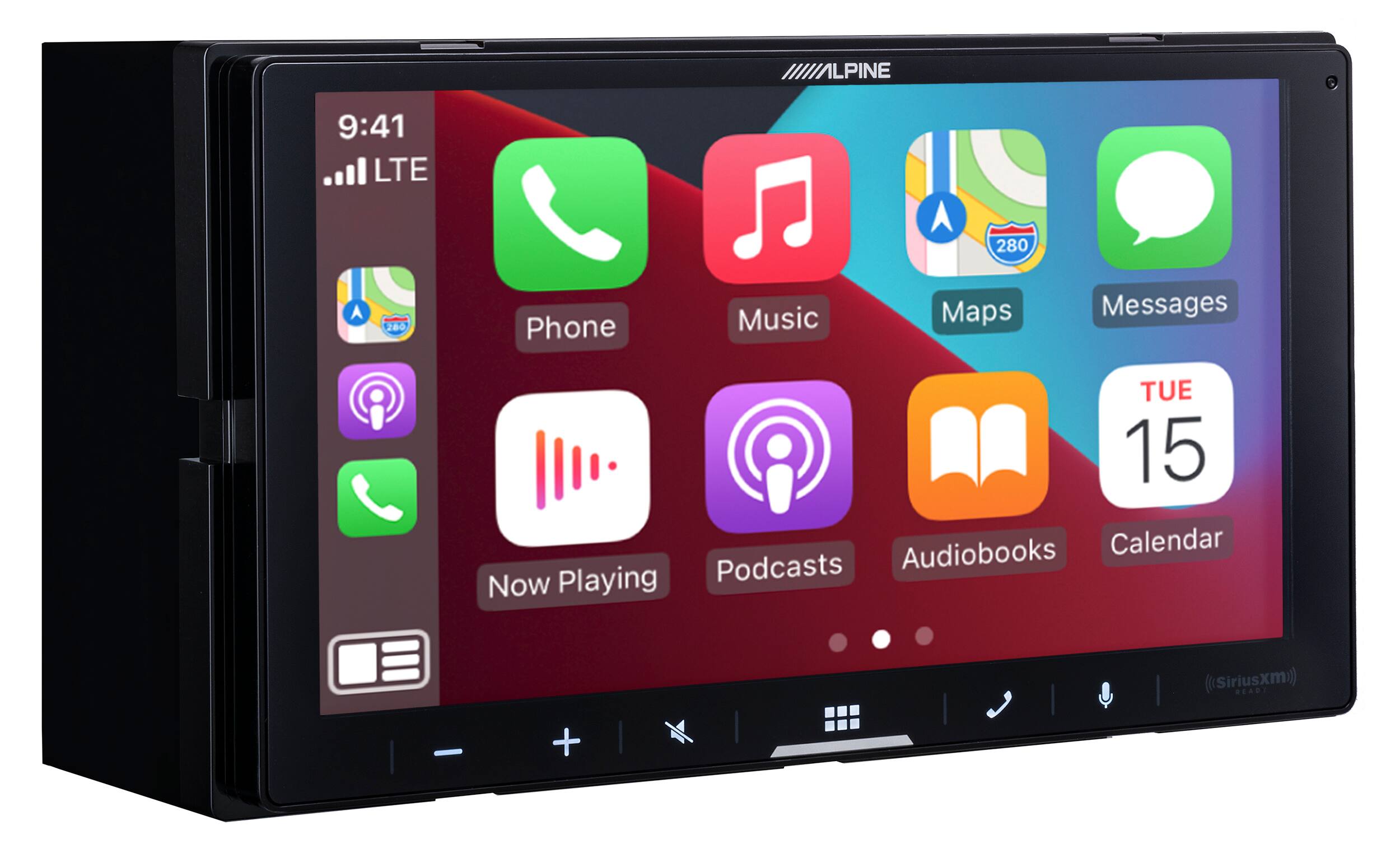 LPINE 9:41 LTE 280 A 260 Phone Music Maps Messages TUE 15 Audiobooks Calendar Now Playing Podcasts (Siriusxm) READI +