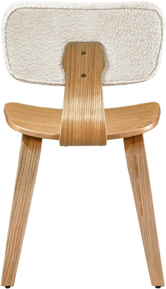 Back. Acanva - Wooden Dining Chairs Set of 2, Modern Side Chair with Upholstered Boucle Backrest for Kitchen Restaurant Living Room - Oak and White.