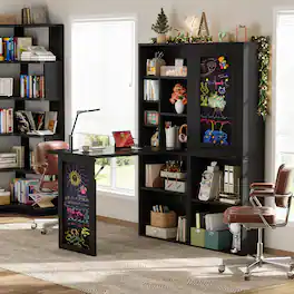 Aheaplus - Foldable Compact Desk: Built-in Outlets & Blackboard, Space-Saving Workstation for Home Office/Craft Room - Black