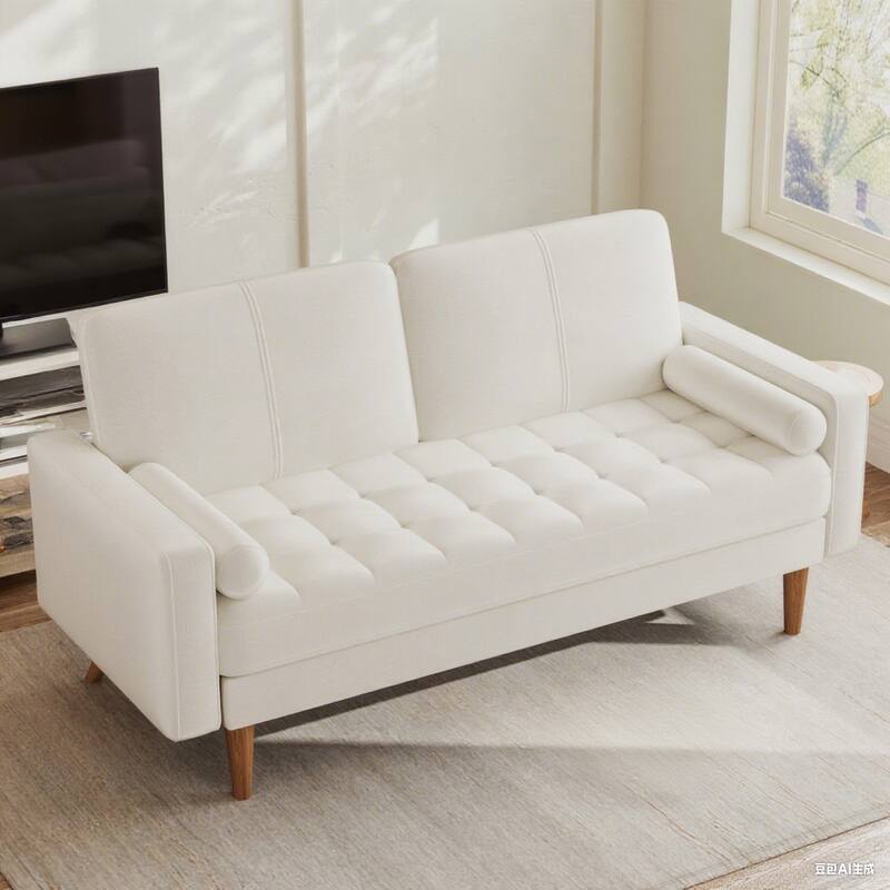 Front. Dyonery - Dyonery 55-inch velvet sofa with velvet cushion and pillow, Mid-century modern sofa, suitable for living room - White.