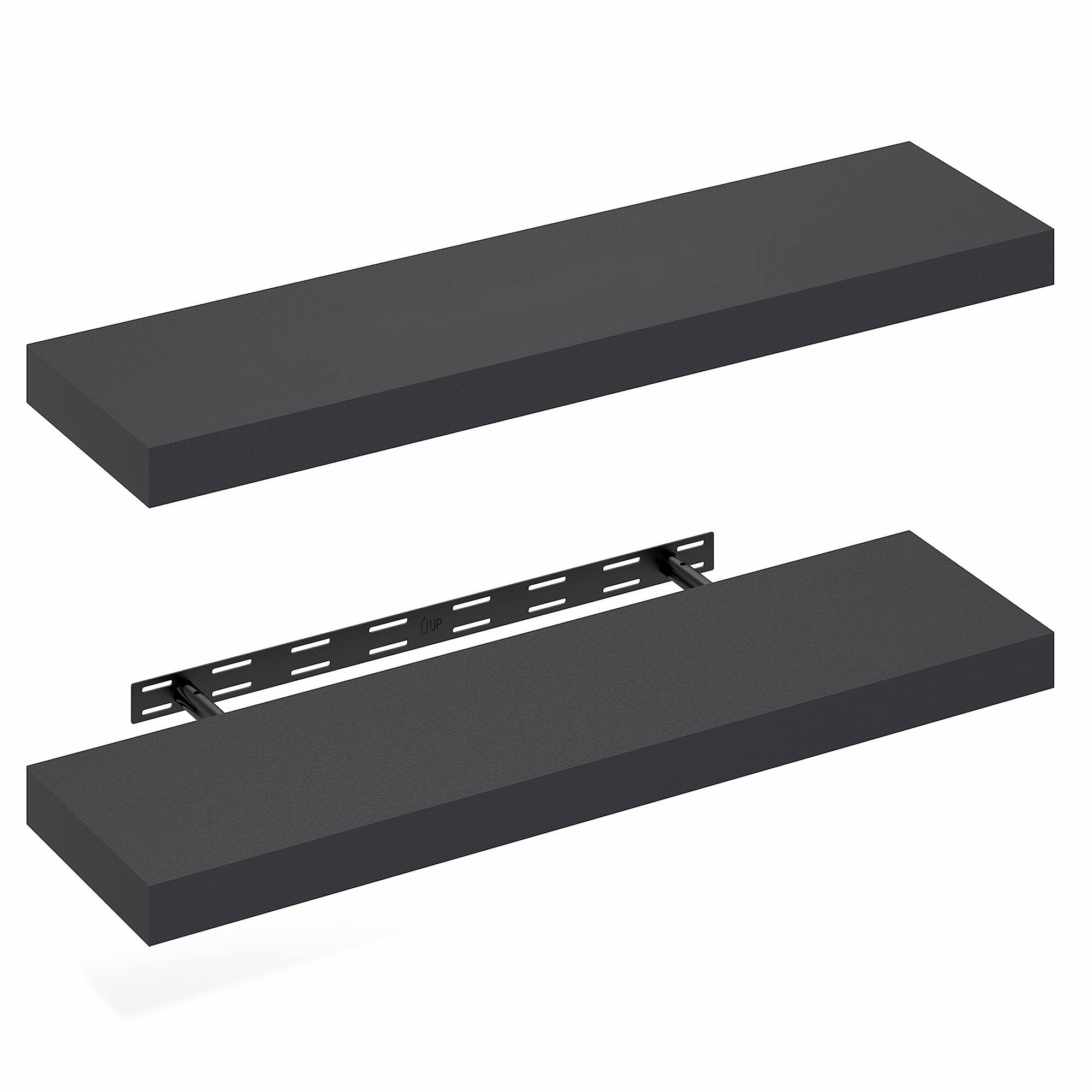 Alt View 3. Furinno - TANNA Set of 2 Floating Shelves for Wall, 9 x 35 Wall Shelf, Wall Mounted Shelf with Invisible Bracket, 2-in Thick - Americano.