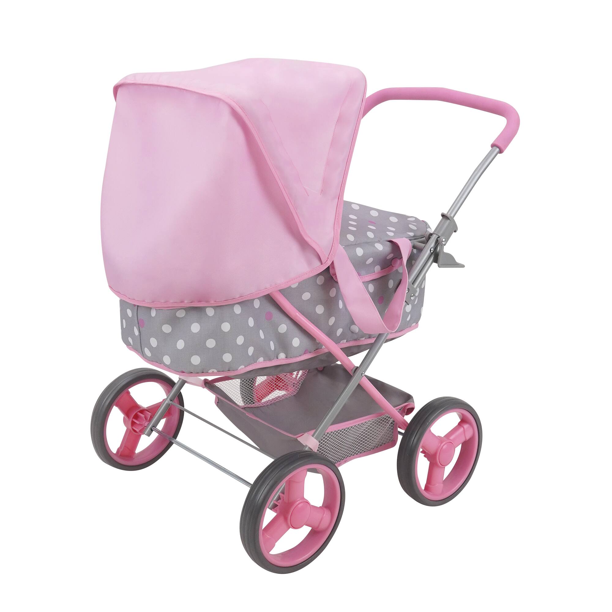 Alt View 1. 509 Crew - 509 Crew - Cotton Candy Pink Doll Pram in Grey Polka Dots Fits Dolls 18''.