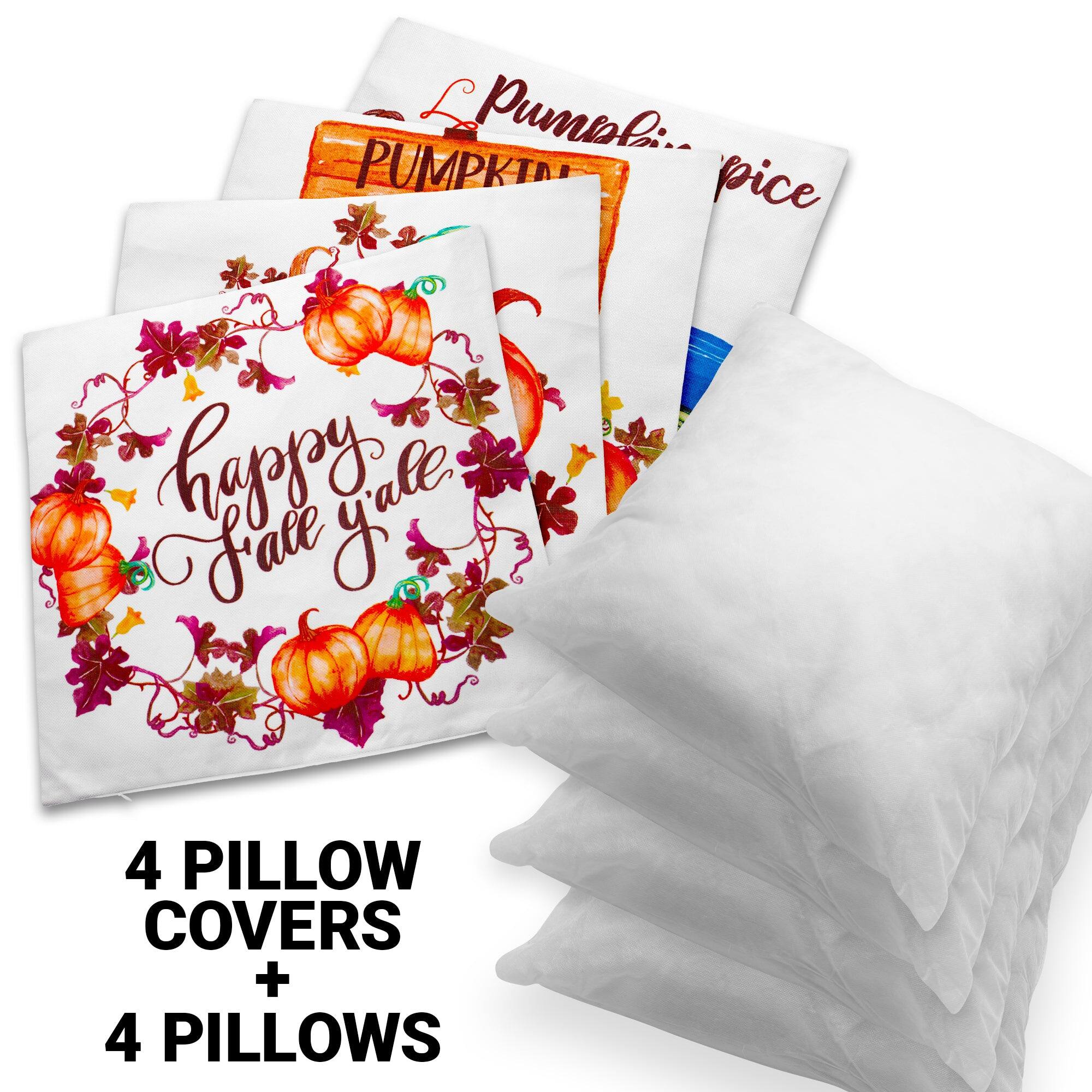 Pumpkin Spice...  
PUMPKIN  
happy fall yale  

4 PILLOW COVERS + 4 PILLOWS