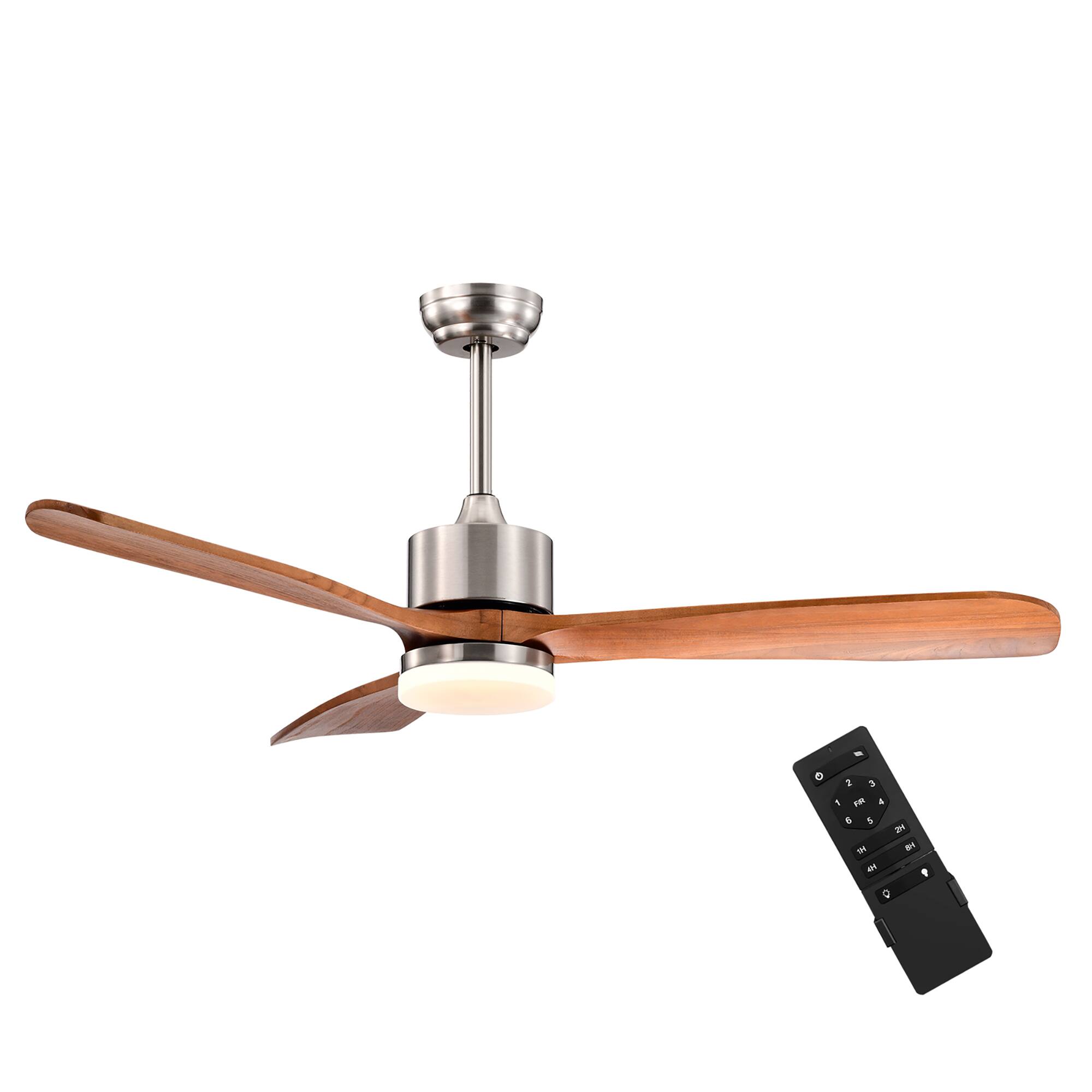 Costway - 52" Ceiling Fan with LED Light Reversible Ceiling Fan w/ Adjustable Temperature - Silver + Walnut