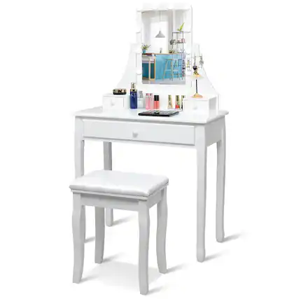 Front. Costway - Costway Vanity Table 10 Dimmable Bulbs Makeup Dressing Desk - White.