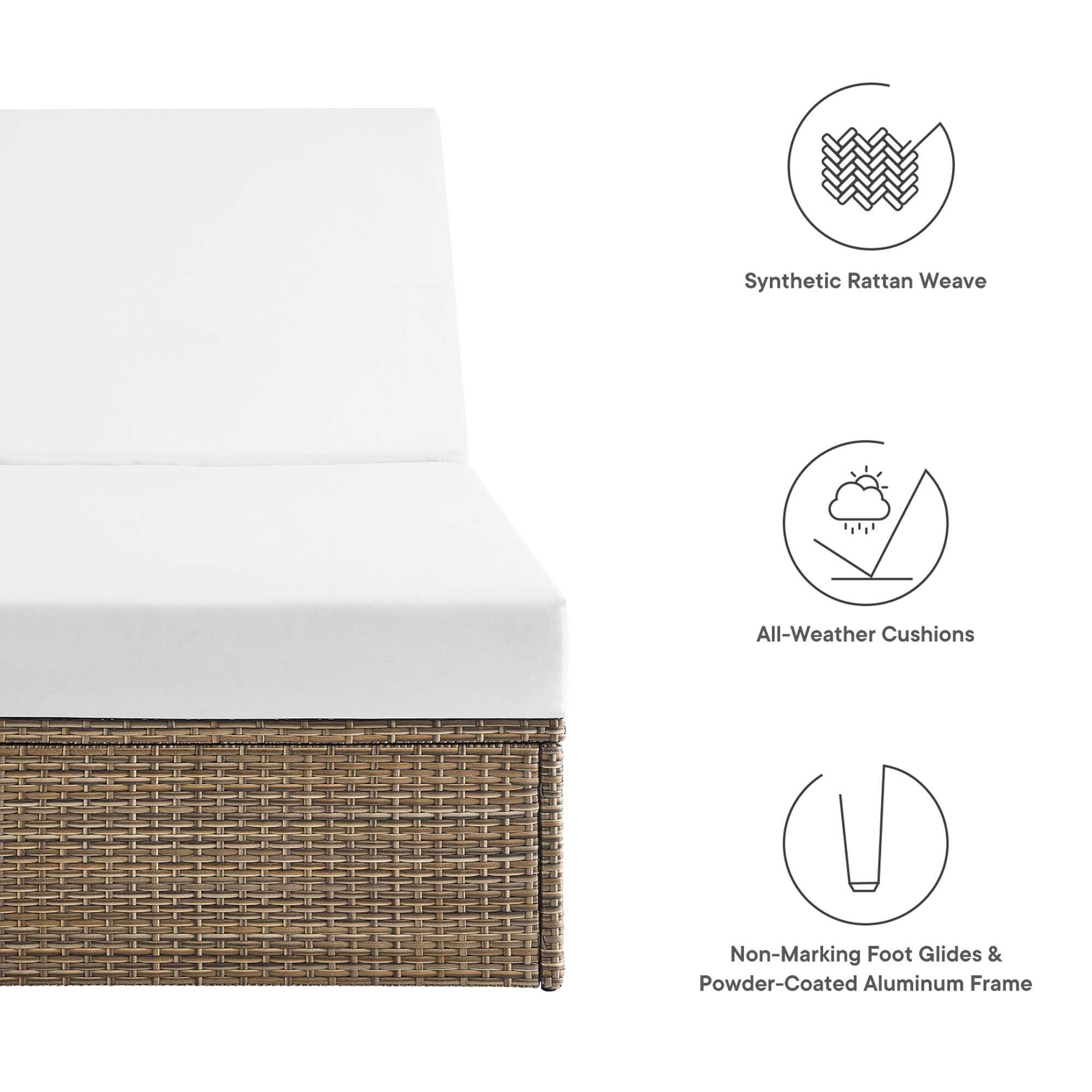 - Synthetic Rattan Weave
- All-Weather Cushions
- Non-Marking Foot Glides & Powder-Coated Aluminum Frame